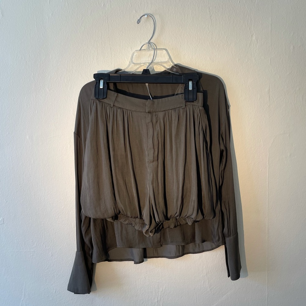 Free People 2-Piece Silk Outfit - Olive